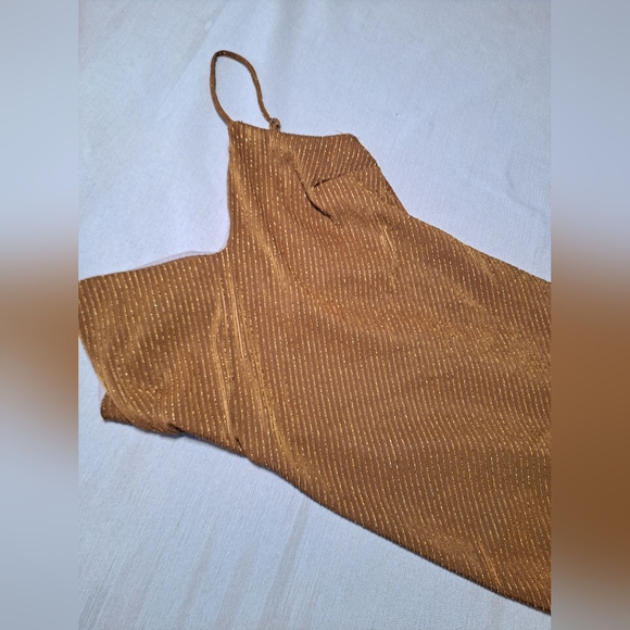 Haute Monde Brown/Gold Spaghetti Strap mini Dress Size Small. - Picture 6 of 7